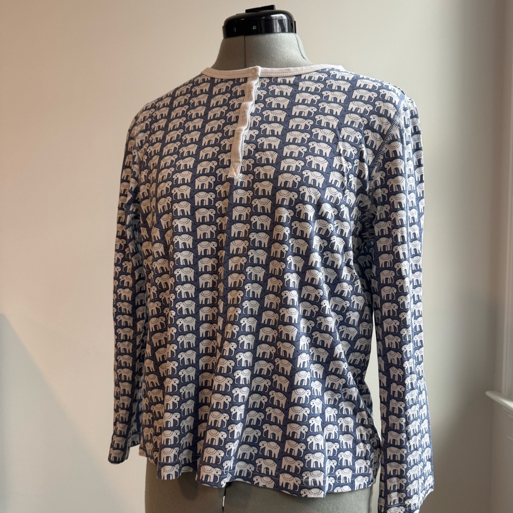 Roller Rabbit Elephant Print Pajama Set Blue Pima Cotton Size S